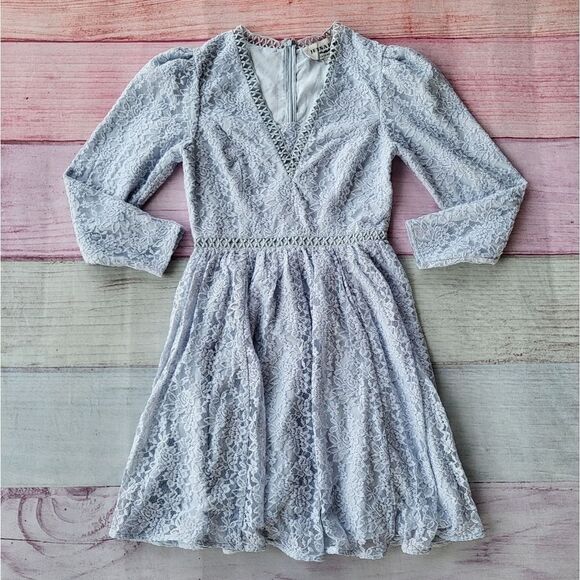 Jessakae Leah Ryder Felicia Blue Lace Long Sleeve Flare Mini Dress Size … - Picture 7 of 12